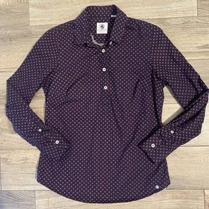 Southern Proper Women’s Size Small Navy Red Popover Scalloped Collared Shirt